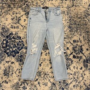 Hollister High Waisted Light Blue Distressed Ankle Jeans